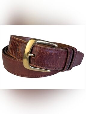 H.S. Trask Bison Leather Belt Brown Brass Buckle | Made In USA | Size 38